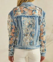 DENIM JACKET WITH FLORAL ORGANZA INSET
