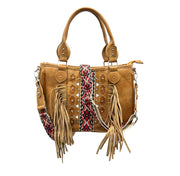 Aztec Tribal Print Fringe Western Handbag Purse