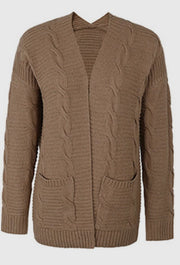 Open Front Twist Cable Knit Cardigan