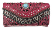 Bella Pu Leather Fringe Western Crossbody Wallet