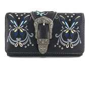 Butterfly Embroidered Buckle Crossbody Wallet