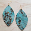 Leather oval earrings in turquoise metallic