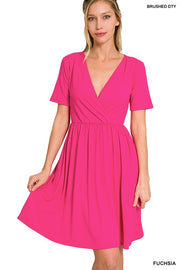 Brushed DTY Buttery Soft Fabric Surplice Dress