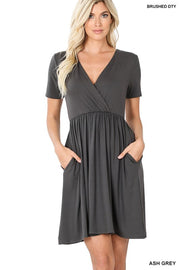 Brushed DTY Buttery Soft Fabric Surplice Dress