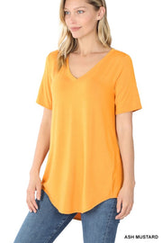 LUXE RAYON SHORT SLEEVE V-NECK HI-LOW HEM TOP