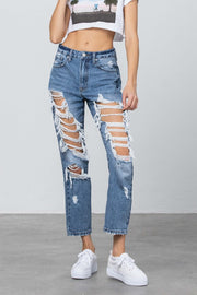 High Rise Heavy Destroyed Mom Jeans