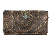 Women Western Floral Damask Medallion Crossbody Wallet