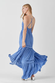 Shirred Ruffle Folded Detail Maxi Dress