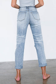 High Waist Destroyed Girlfriend Jeans
