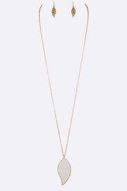 2 Tone Brushed Metal Pendant Long Necklace Set