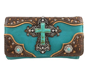 Turquoise Cross PuLeather Western Crossbody Wallet