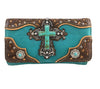 Turquoise Cross PuLeather Western Crossbody Wallet