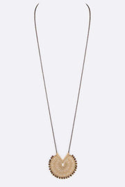 Crystal Beaded Cutout Pendant Long Necklace