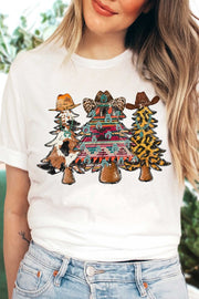 COWHIDE AZTEC & LEOPARD CHRISTMAS TREE GRAPHIC TEE