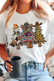 COWHIDE AZTEC & LEOPARD CHRISTMAS TREE GRAPHIC TEE