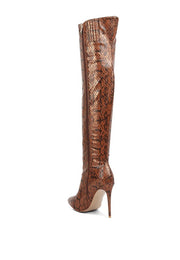 Catalina Snake Print Stiletto Knee Boots