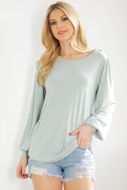 Back Patch Bell Sleeve Jersey Top-Poly/Span