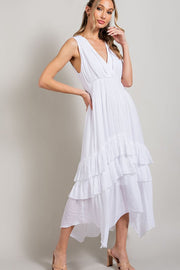 V NECK RUFFLE MAXI DRESS