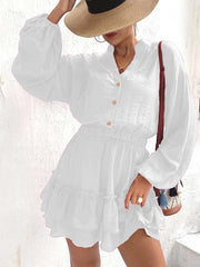 Long sleeve button front ruffle dress