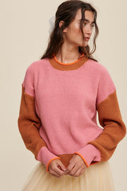 Color Block Ribbed Knit Sweater