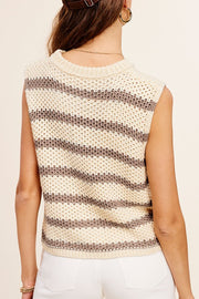 Chunky Stripe Sleeveless Sweater Top