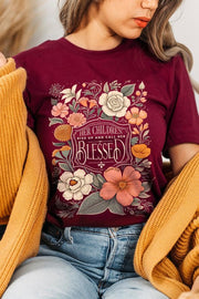 Blessed Floral Graphic T Shirts