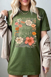 Blessed Floral Graphic T Shirts