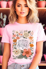 Blessed Floral Graphic T Shirts