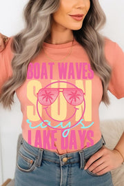 Boat Waves Sun Rays Lake Days Graphic T Shirts