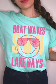 Boat Waves Sun Rays Lake Days Graphic T Shirts