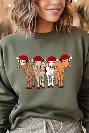 Christmas Cows Graphic Fleece Sweatshirts