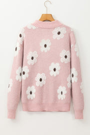 Vintage 60s Floral Pattern Half Zip Collar Sweater