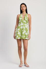 HALTER NECK FLORAL MINI DRESS