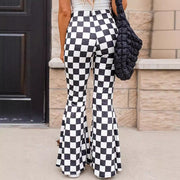 Black Checkerboard High Rise Casual Flared Pants