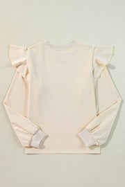 Women Solid Color Ruffled Long Sleeve Blouse