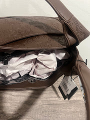 Chocolate Brown Embossed Shoulder Bag with Skull Patch by Ed Hardy