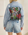 CLASSIC DENIM JACKET WITH LACE FLORAL CONTRAST