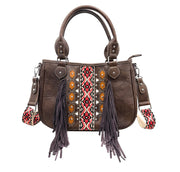 Aztec Tribal Print Fringe Western Handbag Purse with crossbody strap