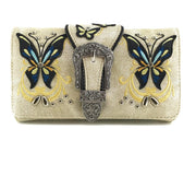 Butterfly Embroidered Buckle Crossbody Wallet