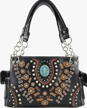 Turquoise Cross Gold Flower Women's Handbag Purse