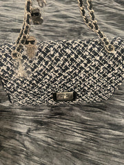 Black & White Tweed Chain Shoulder Bag by Karl Lagerfeld