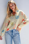Flower Print Collared Button-up Loose Fit Blouse