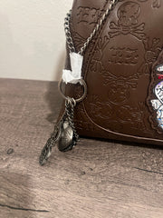 Chocolate Brown Embossed Shoulder Bag with Skull Patch by Ed Hardy