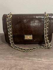 Karl Lagerfeld classic faux Croc-Embossed Leather Shoulder Bag in Dark Brown