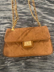 Karl Lagerfeld Luxury Suede Chain Shoulder Bag in Brown