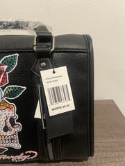 Ed Hardy Black Embellished Skull & Rose Satchel Bag w/ Strap