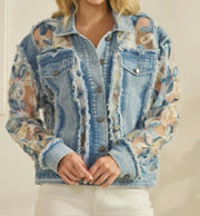 DENIM JACKET WITH FLORAL ORGANZA INSET