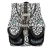 Leopard Print Western Leather Buckle Backpack