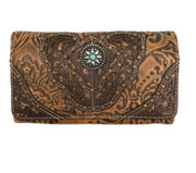 Women Western Floral Damask Medallion Crossbody Wallet