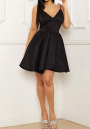 Taffeta fabric with sheer lace back mini dress